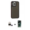 MARSİLYAN™- iPhone 14 Pro Max Kılıf Eksen Işık - Siyah 360 Mat Full Body Arka Koruyucu + Bilvis Titan Kamera Lens - GD