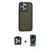 MARSİLYAN™- iPhone 14 Pro Max Kılıf Eksen Işık - Siyah 360 Mat Full Body Arka Koruyucu + PVD Metal Kamera Lens - TU