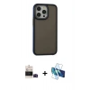 MARSİLYAN™- iPhone 14 Pro Max Kılıf Eksen Işık - Siyah 3D Antistatik Cam Ekran Koruyucu + Bilvis Titan Kamera Lens - SH