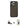 MARSİLYAN™- iPhone 14 Pro Max Kılıf Eksen Işık - Siyah 6D Mat Seramik Hayalet Nano Ekran Koruyucu + Bilvis Titan Kamera Lens - DNMR