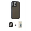 MARSİLYAN™- iPhone 14 Pro Max Kılıf Eksen Işık - Siyah 6D Mat Seramik Hayalet Nano Ekran Koruyucu + Turuncu PVD Metal Kamera Lens