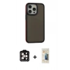 MARSİLYAN™- iPhone 14 Pro Max Kılıf Eksen Işık - Siyah 6D Mat Seramik Hayalet Nano Ekran Koruyucu + Turuncu PVD Metal Kamera Lens
