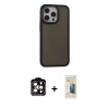 MARSİLYAN™- iPhone 14 Pro Max Kılıf Eksen Işık - Siyah 6D Mat Seramik Hayalet Nano Ekran Koruyucu + Turuncu PVD Metal Kamera Lens