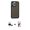 MARSİLYAN™- iPhone 14 Pro Max Kılıf Eksen Işık - Siyah Bilvis 3D Mat Cam Ekran Koruyucu + Bilvis Titan Kamera Lens - GS