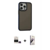 MARSİLYAN™- iPhone 14 Pro Max Kılıf Eksen Işık - Siyah Bilvis 3D Mat Cam Ekran Koruyucu + Bilvis Titan Kamera Lens - GD