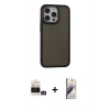 MARSİLYAN™- iPhone 14 Pro Max Kılıf Eksen Işık - Siyah Bilvis 3D Mat Cam Ekran Koruyucu + Bilvis Titan Kamera Lens - GD