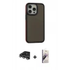 MARSİLYAN™- iPhone 14 Pro Max Kılıf Eksen Işık - Siyah Bilvis 3D Mat Cam Ekran Koruyucu + Raze Metal Kamera Lens - GS