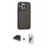 MARSİLYAN™- iPhone 14 Pro Max Kılıf Eksen Işık - Siyah Bilvis 3D Mat Cam Ekran Koruyucu + Raze Metal Kamera Lens - GS