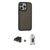 MARSİLYAN™- iPhone 14 Pro Max Kılıf Eksen Işık - Siyah Bilvis Hayalet Cam Ekran Koruyucu + Raze Metal Kamera Lens - GD