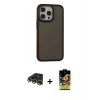 MARSİLYAN™- iPhone 14 Pro Max Kılıf Eksen Işık - Siyah Buffer Cam Ekran Koruyucu + Raze Metal Kamera Lens - GD