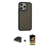 MARSİLYAN™- iPhone 14 Pro Max Kılıf Eksen Işık - Siyah Buffer Cam Ekran Koruyucu + Raze Metal Kamera Lens - GD
