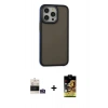 MARSİLYAN™- iPhone 14 Pro Max Kılıf Eksen Işık - Siyah Buffer Cam Ekran Koruyucu + Gümüş Bilvis Titan Kamera Lens