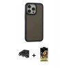 MARSİLYAN™- iPhone 14 Pro Max Kılıf Eksen Işık - Siyah Buffer Cam Ekran Koruyucu + Raze Metal Kamera Lens - GS