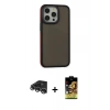 MARSİLYAN™- iPhone 14 Pro Max Kılıf Eksen Işık - Siyah Buffer Cam Ekran Koruyucu + Raze Metal Kamera Lens - GS