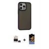 MARSİLYAN™- iPhone 14 Pro Max Kılıf Eksen Işık - Siyah Buffer Hayalet Cam Ekran Koruyucu + Bilvis Titan Kamera Lens - DNMR