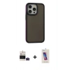 MARSİLYAN™- iPhone 14 Pro Max Kılıf Eksen Işık - Siyah Joko 5D Cam + Derin Mor Bilvis Titan Kamera Lens