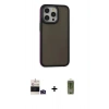 MARSİLYAN™- iPhone 14 Pro Max Kılıf Eksen Işık - Siyah Joko Magic 5D Hayalet Cam + Derin Mor Bilvis Titan Kamera Lens