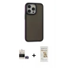 MARSİLYAN™- iPhone 14 Pro Max Kılıf Eksen Işık - Siyah Mat Seramik Nano Ekran Koruyucu + Bilvis Titan Kamera Lens - GS