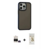 MARSİLYAN™- iPhone 14 Pro Max Kılıf Eksen Işık - Siyah Mat Seramik Nano Ekran Koruyucu + Bilvis Titan Kamera Lens - GS