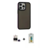 MARSİLYAN™- iPhone 14 Pro Max Kılıf Eksen Işık - Siyah Polymer Nano Ekran Koruyucu + Bilvis Titan Kamera Lens - DNMR