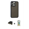 MARSİLYAN™- iPhone 14 Pro Max Kılıf Eksen Işık - Siyah Polymer Nano Ekran Koruyucu + Raze Metal Kamera Lens - GD