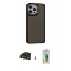 MARSİLYAN™- iPhone 14 Pro Max Kılıf Eksen Işık - Siyah Polymer Nano Ekran Koruyucu + Raze Metal Kamera Lens - GD