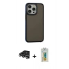 MARSİLYAN™- iPhone 14 Pro Max Kılıf Eksen Işık - Siyah Polymer Nano Ekran Koruyucu + Raze Metal Kamera Lens - GS