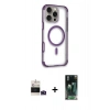 MARSİLYAN™- iPhone 14 Pro Max Kılıf Eksen Klasik Koleksiyonu - Şeffaf 360 Full Body Arka Koruyucu + Derin Mor Bilvis Titan Kamera Lens