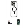 MARSİLYAN™- iPhone 14 Pro Max Kılıf Eksen Klasik Koleksiyonu - Şeffaf 360 Full Body Arka Koruyucu + Derin Mor Bilvis Titan Kamera Lens