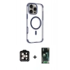 MARSİLYAN™- iPhone 14 Pro Max Kılıf Eksen Klasik Koleksiyonu - Şeffaf 360 Full Body Arka Koruyucu + PVD Metal Kamera Lens - TU