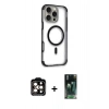 MARSİLYAN™- iPhone 14 Pro Max Kılıf Eksen Klasik Koleksiyonu - Şeffaf 360 Full Body Arka Koruyucu + PVD Metal Kamera Lens - TU