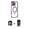 MARSİLYAN™- iPhone 14 Pro Max Kılıf Eksen Klasik Koleksiyonu - Şeffaf 360 Full Body Arka Koruyucu + Turuncu PVD Metal Kamera Lens