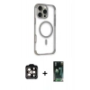 MARSİLYAN™- iPhone 14 Pro Max Kılıf Eksen Klasik Koleksiyonu - Şeffaf 360 Full Body Arka Koruyucu + Turuncu PVD Metal Kamera Lens