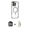 MARSİLYAN™- iPhone 14 Pro Max Kılıf Eksen Klasik Koleksiyonu - Şeffaf Pasifik Cam Ekran Koruyucu + PVD Metal Kamera Lens - TU