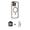 MARSİLYAN™- iPhone 14 Pro Max Kılıf Eksen Klasik Koleksiyonu - Şeffaf Pasifik Cam Ekran Koruyucu + PVD Metal Kamera Lens - TU