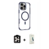 MARSİLYAN™- iPhone 14 Pro Max Kılıf Eksen Klasik Koleksiyonu - Şeffaf Pasifik Cam Ekran Koruyucu + PVD Metal Kamera Lens - TU