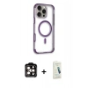 MARSİLYAN™- iPhone 14 Pro Max Kılıf Eksen Klasik Koleksiyonu - Şeffaf Pasifik Cam Ekran Koruyucu + PVD Metal Kamera Lens - TU