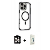 MARSİLYAN™- iPhone 14 Pro Max Kılıf Eksen Klasik Koleksiyonu - Şeffaf Pasifik Cam Ekran Koruyucu + PVD Metal Kamera Lens - TU