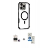 MARSİLYAN™- iPhone 14 Pro Max Kılıf Eksen Klasik Koleksiyonu - Şeffaf Royal Nano Ekran Koruyucu + Gold Bilvis Titan Kamera Lens