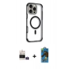 MARSİLYAN™- iPhone 14 Pro Max Kılıf Eksen Klasik Koleksiyonu - Siyah 18D Cam Ekran Koruyucu + Bilvis Titan Kamera Lens - GS