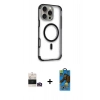 MARSİLYAN™- iPhone 14 Pro Max Kılıf Eksen Klasik Koleksiyonu - Siyah 18D Cam Ekran Koruyucu + Bilvis Titan Kamera Lens - GD