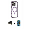 MARSİLYAN™- iPhone 14 Pro Max Kılıf Eksen Klasik Koleksiyonu - Siyah 18D Cam Ekran Koruyucu + Gold Raze Metal Kamera Lens