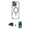 MARSİLYAN™- iPhone 14 Pro Max Kılıf Eksen Klasik Koleksiyonu - Siyah 18D Cam Ekran Koruyucu + Gold Raze Metal Kamera Lens