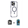 MARSİLYAN™- iPhone 14 Pro Max Kılıf Eksen Klasik Koleksiyonu - Siyah 18D Cam Ekran Koruyucu + PVD Metal Kamera Lens - TU