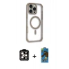 MARSİLYAN™- iPhone 14 Pro Max Kılıf Eksen Klasik Koleksiyonu - Siyah 18D Cam Ekran Koruyucu + PVD Metal Kamera Lens - TU