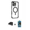 MARSİLYAN™- iPhone 14 Pro Max Kılıf Eksen Klasik Koleksiyonu - Siyah 18D Cam Ekran Koruyucu + Raze Metal Kamera Lens - GS
