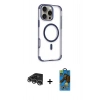 MARSİLYAN™- iPhone 14 Pro Max Kılıf Eksen Klasik Koleksiyonu - Siyah 18D Cam Ekran Koruyucu + Raze Metal Kamera Lens - GS