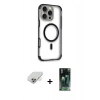 MARSİLYAN™- iPhone 14 Pro Max Kılıf Eksen Klasik Koleksiyonu - Siyah 360 Mat Full Body Arka Koruyucu + Band Metal Kamera Lens - GD