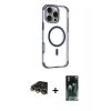 MARSİLYAN™- iPhone 14 Pro Max Kılıf Eksen Klasik Koleksiyonu - Siyah 360 Mat Full Body Arka Koruyucu + Gold Raze Metal Kamera Lens