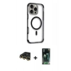 MARSİLYAN™- iPhone 14 Pro Max Kılıf Eksen Klasik Koleksiyonu - Siyah 360 Mat Full Body Arka Koruyucu + Gold Raze Metal Kamera Lens
